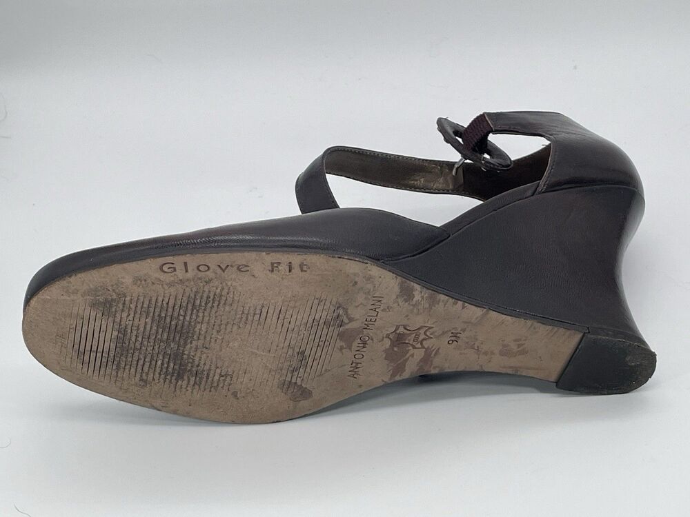 Antonio Melani Glove Fit Leather Wedge Heels Brown Ankle Strap Women’s Size 9 - Picture 5 of 7